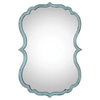 Unusual Curved Shaped-Light Blue Wall Mirror, Bathroom Vanity