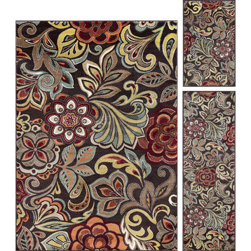 Dilek Transitional Floral Area Rug, Brown, 5' X 7', 20'' X 60'', 20'' X 32''