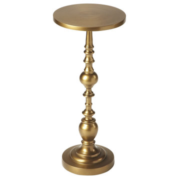 Darien Round Pedestal End Table, Antique Gold