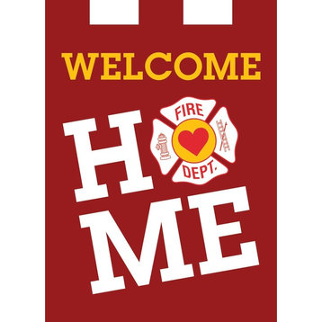 Double Applique Fire Fighter Welcome Polyester Garden Flag
