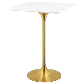 Modern Deco Urban Living Bar and Dining Bar Table, Metal Steel Wood, Gold White