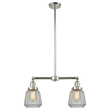 2-Light Small Bell 22" Chandelier, Polished Nickel, Glass: Clear