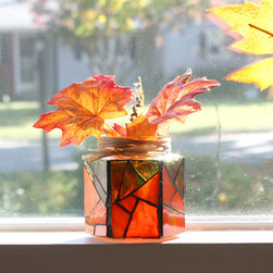 Pumpkin Stained Glass Candleholder - Candleholders