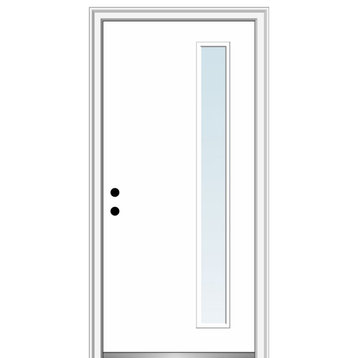 36"x80" 1 Lite Clear Right-Hand Inswing Primed Fiberglass Door, 6-9/16"