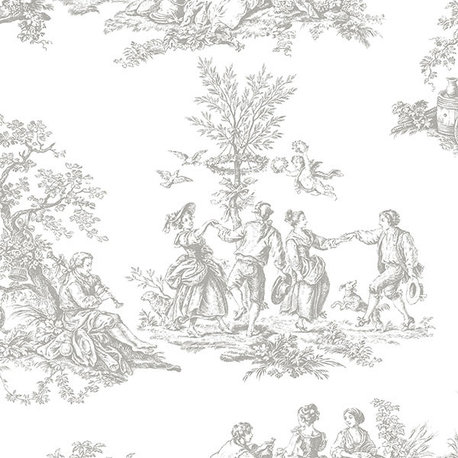 Romantic Toile Wallpaper, Light Grey/White, Bolt