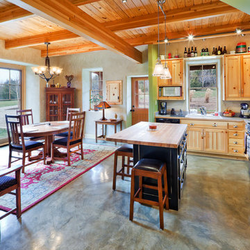 Green Cottage - kitchen with radiant floor heating in stained concrete floors