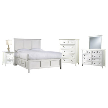 Pantego 5PC Queen Storage Bed, Nightstand, Dresser, Mirror, Chest White