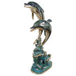 Bronze West Imports - Two Dolphins Swimming Together 46" Bronze Sculpture, Special Patina Finish - The "2 Dolphins Swimming Together" sculpture is a wonderful feature for your landscape or hardscape design. The playful nature of dolphins, leaping out of the water captures the spirit of these friendly marine creatures. Finished in lustrous lacquer patina. Normally plumbed as a fountain, this style can also be made without plumbing hardware.