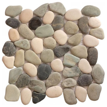 Multicolor Rounded 12x12 Interlocking Natural Pebble Tile, (4x4 or 6x6)  Sample