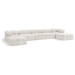 Meridian Furniture - Ames Boucle Fabric U-Shaped Modular Sectional, Cream, 7-Piece: 3 Armless Chair, 2 Corner Chair, 2 Ottoman - Introduce a touch of modern sophistication to your living area with the exquisite Ames Boucle Fabric Sectional. With plush cream boucle fabric and unique design, it will elevate the visual appeal of your living space. This elegant and captivating sectional can be mixed and matched with other pieces from the collection to create an endless array of stunning looks. So, get ready to transform your living area into an inviting and stylish haven with the Ames Boucle Fabric Sectional.
