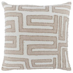 Kosas Home - Mia Knitted 22" x 22" Throw Pillow, Natural Ivory - A hand-applied applique gives this pillow a bold, geometric look while adding texture and rich color to your space. The deep blue tone pops against the ivory background to create a versatile look that suits a variety of styles from classic to modern. Filled with a down blend, this pillow offers plush comfort without sacrificing eye-catching style.