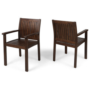 GDF Studio Kylan Outdoor Acacia Wood Dining Chairs, Dark Brown Finish, Set of 2