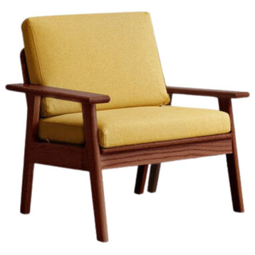Oak Solid Wood Sofa Walnut Color, Turmeric Single Seat Sofa 30.7x31.5x32.7"