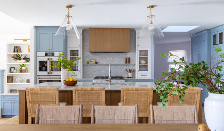 Cheerful Kitchen in Blue, White and Wood With an Open Layout