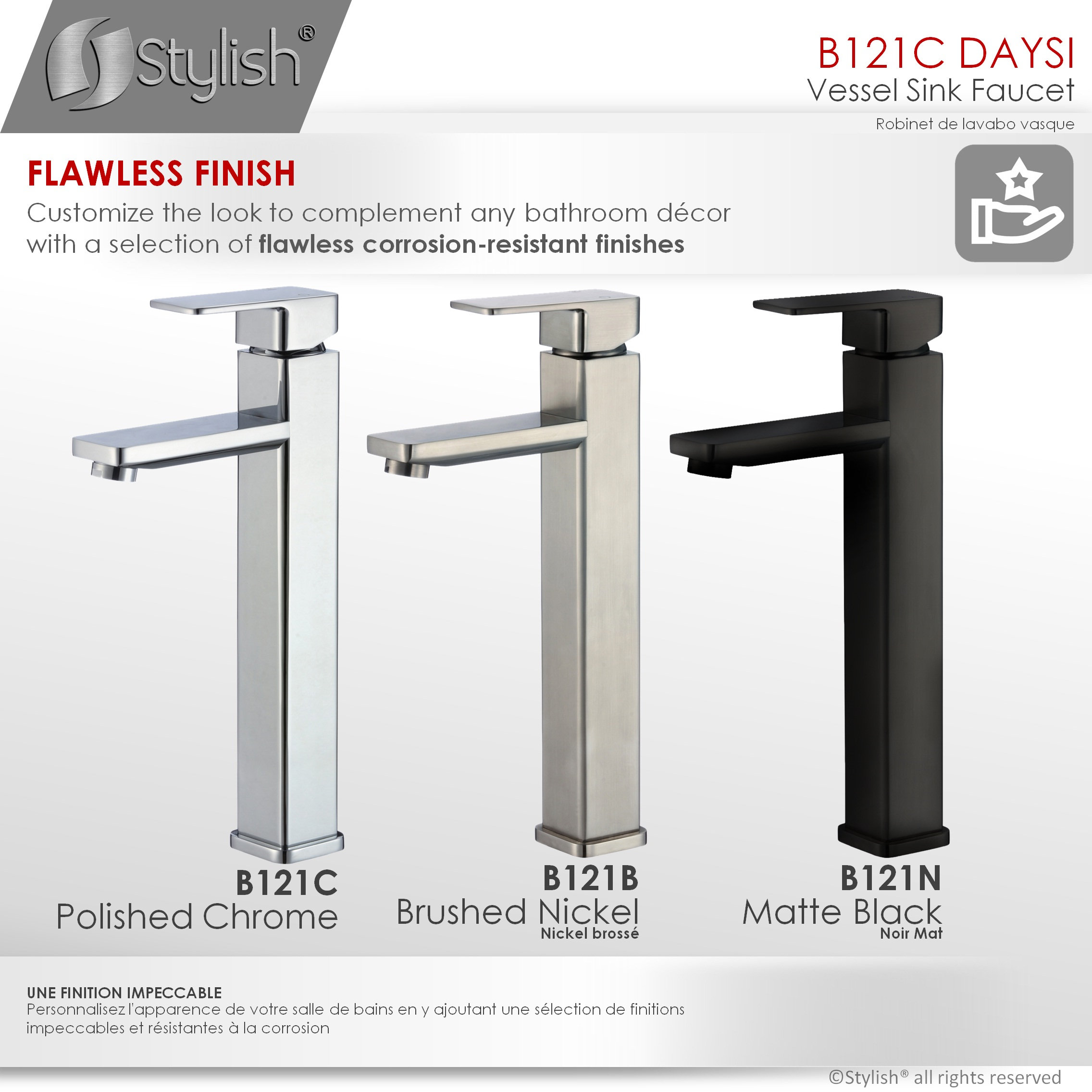 STYLISH Vessel Sink Single Hole Bathroom Faucet, Polished Chrome