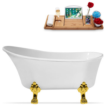 67" Streamline N349GLD-IN-WH Clawfoot Tub and Tray With Internal Drain