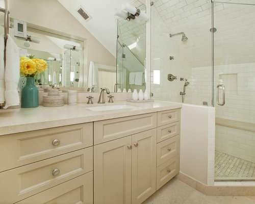White Bathroom Vanity With Cream Top