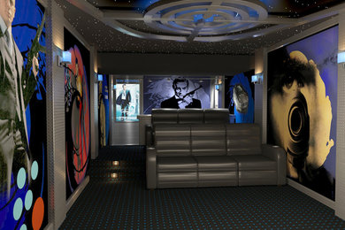 Idée de décoration pour une salle de cinéma bohème.