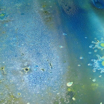 Nahant "Deep ocean" kitchen island glass countertop