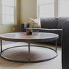 Walnut Wood and Metal Two Tier Round Coffee Table, Welded Steel Round Table, 40"