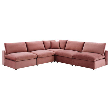 Commix Down Filled Overstuffed Performance Velvet 5-Piece Sectional, Dusty Rose