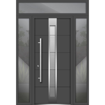 Exterior Prehung Door 60 x 96 / Deux 1717 Gray Graphite, Right in