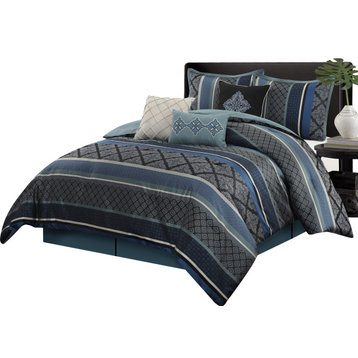 Tefia 7 Piece Comforter Set, Blue, California King