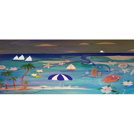 Coastal beach design window curtain valance., Beach Fun