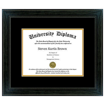 Single Diploma Frame with Double Matting, Sport Black, 14"x17"