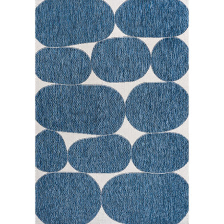 Rayna Geometric Organic Shapes Indoor/Outdoor Area Rug, Navy/Cream, 4 X 6