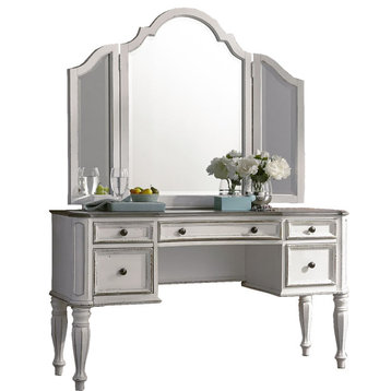 Liberty Furniture Magnolia Manor Vanity Desk & Mirror, Antique White