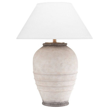 Transitional 1 Light Table Lamp Ceramic/Belgian Linen Base White Belgian Linen