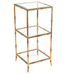 Accents for the Home - 3-Tier Etagere, Antique Gold - Give your home decor that little something extra special - that subtle little accent piece that ties the whole room together. Something like this 3-tier etag?re! It was made of iron and glass, and has an antique gold finish. It will blend nicely with any decorating scheme and highlight the look of your current home decor. It was manufactured in China, and measures 14"W x 14"D x 31"H.