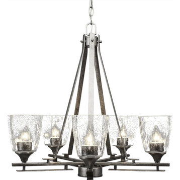 Uptowne Chandelier - Aged Silver, Clear Bubble, 5