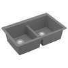 Karran 32" Undermount Double Bowl 50/50 Quartz Kitchen Sink Kit, Grey