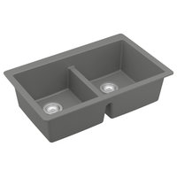 Karran 32" Undermount Double Bowl 50/50 Quartz Kitchen Sink Kit, Grey