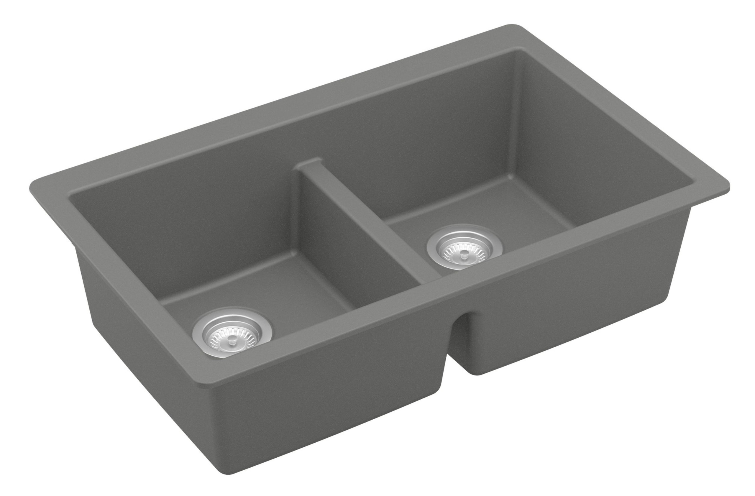 Karran 32" Undermount Double Bowl 50/50 Quartz Kitchen Sink Kit, Grey