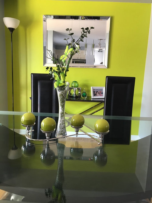 bright lime green dining wall accent