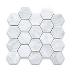 Carrara Marble Hexagon Mosaic Tile Venato Carrera White 3 inch Honed, 1 sheet