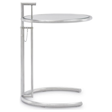 Modern Aileen Side Table Clear Tempered Glass Top Brushed Stainless Steel Base
