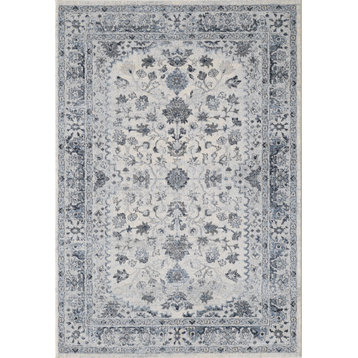 Abani Troy Persian Inspired Rug, Oval Medallion Ivory and Blue Flower, 6' X 9'