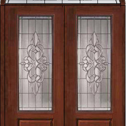 Prehung Transom Double Door 96 Fiberglass Courtlandt 3/4 Lite Glass - Front Doors