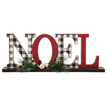 Glitzhome,LLC - 14.96" Wooden Plaid "NOEL" Table Decor - This handmade plaid ""Noel"" table decor features with red berries and bells. The ideal personalized centerpiece, entryway decor or housewarming gift to welcome the holiday season. It will also be the perfect gift.