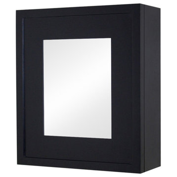 Compact Portrait Wall-Mount Mirrored Medicine Cabinets - 15 3/4" H x 13 3/4" W, Black