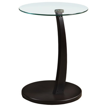 Accent Table C-Shaped End Side Snack Laminate Tempered Glass Brown Clear