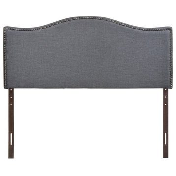 Modway Curl Queen Nailhead Upholstered Linen Fabric Headboard in Smoke Gray