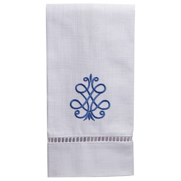 Linen Guest Towel, French Scroll, China Blue