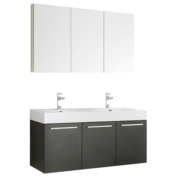 Fresca Vista 60" Black Wall Hung Double Sink Modern Bathroom Cabinet