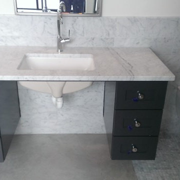 Master Bathroom - 6" x 18" Carrera Marble Showers / Vanity Walls