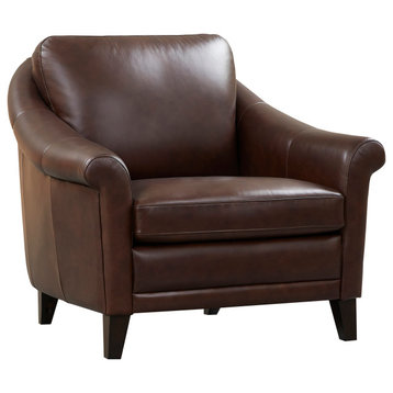 Sienna Genuine Leather Midcentury Modern Armchair, Brown